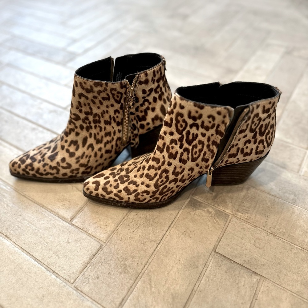 Sam Edelman Walden Bootie Leopard Genuine Calf Hair Ankle Boots Size 8